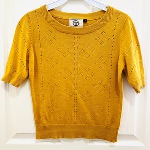 50s Banned Retro Jumper Shirt in Mustard Yellow knitted spring summer round neck